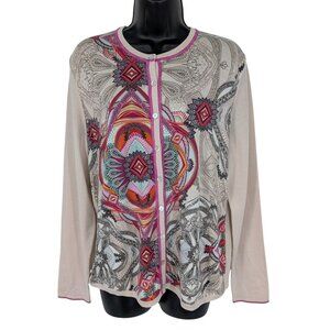 Basler Wool Button Up Cardigan Top Mandala Print Boho Resort Festival Size EU 40